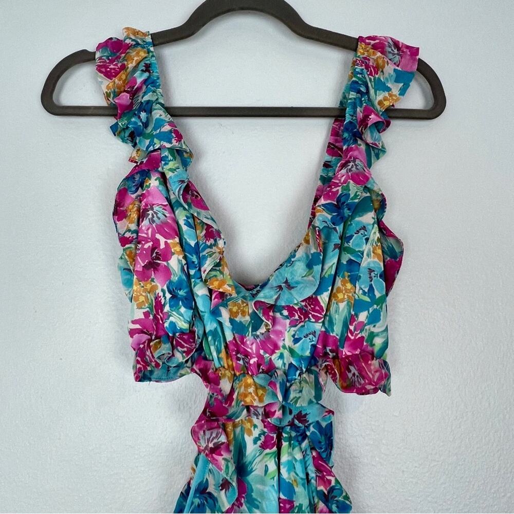 Show Me Your MuMu Floral Midi Dress in Blue, Pink, Green - Picture 4 of 9